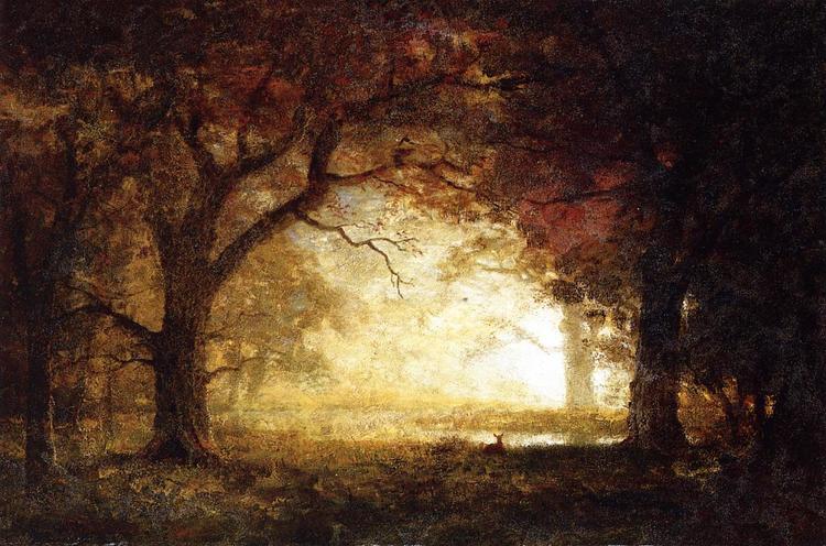 Albert Bierstadt Oil Painting Forest Sunrise - Click Image to Close